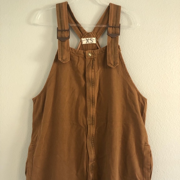 SOLD ✨FREE PEOPLE Hunter Khaki Overdye Brown Denim Overalls SOLD OUT (XS) - Picture 6 of 11